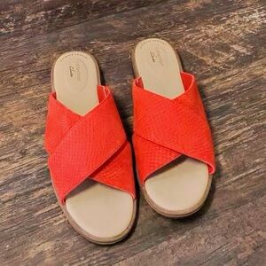 Clarks Vibrant Red Cross-Strap Sandals